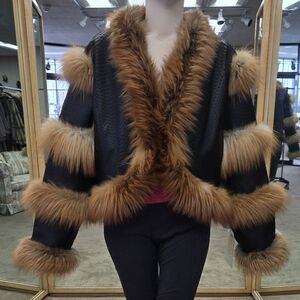 Lamb Leather Jacket with Red Fox Fur Trim